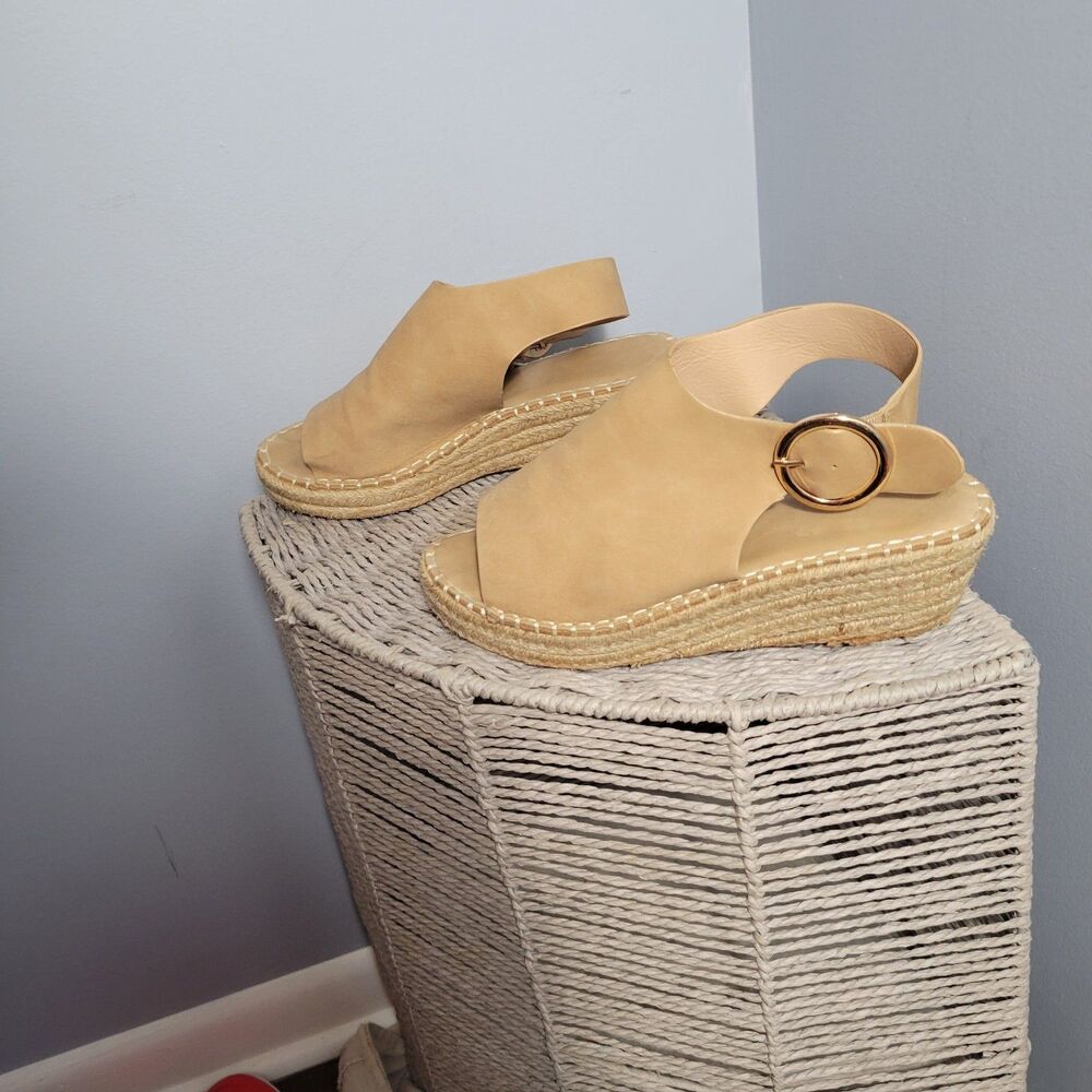Catherine Malandrino Women's Tan Faux Suede Open Toe Wedge Espadrille Size 8.5